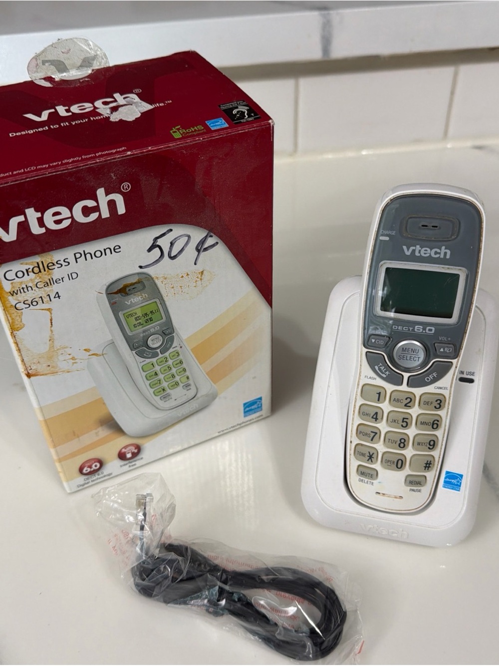White Cordless Phone with Caller ID - DECT 6.0